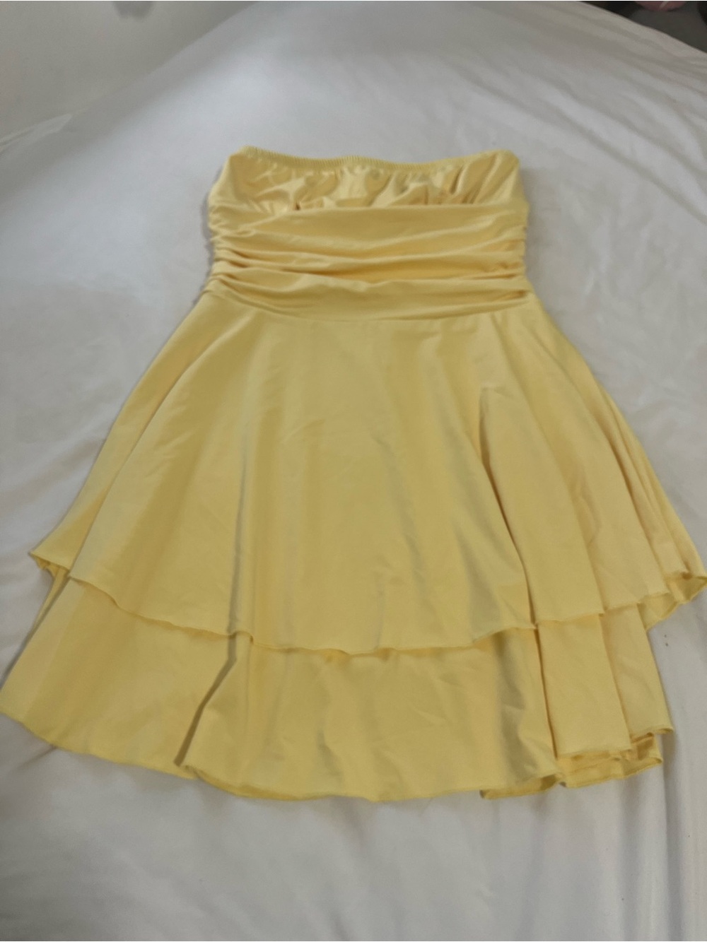 SHEIN Pale Yellow Strapless Tiered Sundress